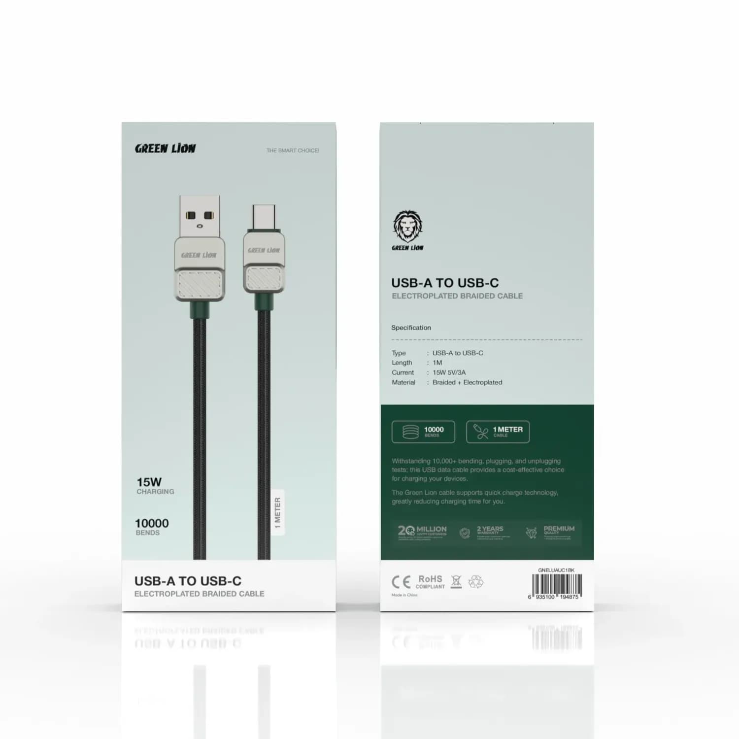 Green Lion Braided USB A to Type-C Cable - Durable, 1m, Black 2