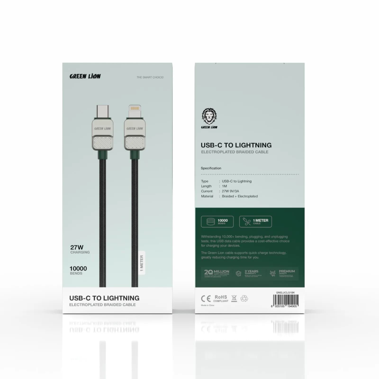 Green Lion USB-C to Lightning Electroplated Braided Cable - Black 2