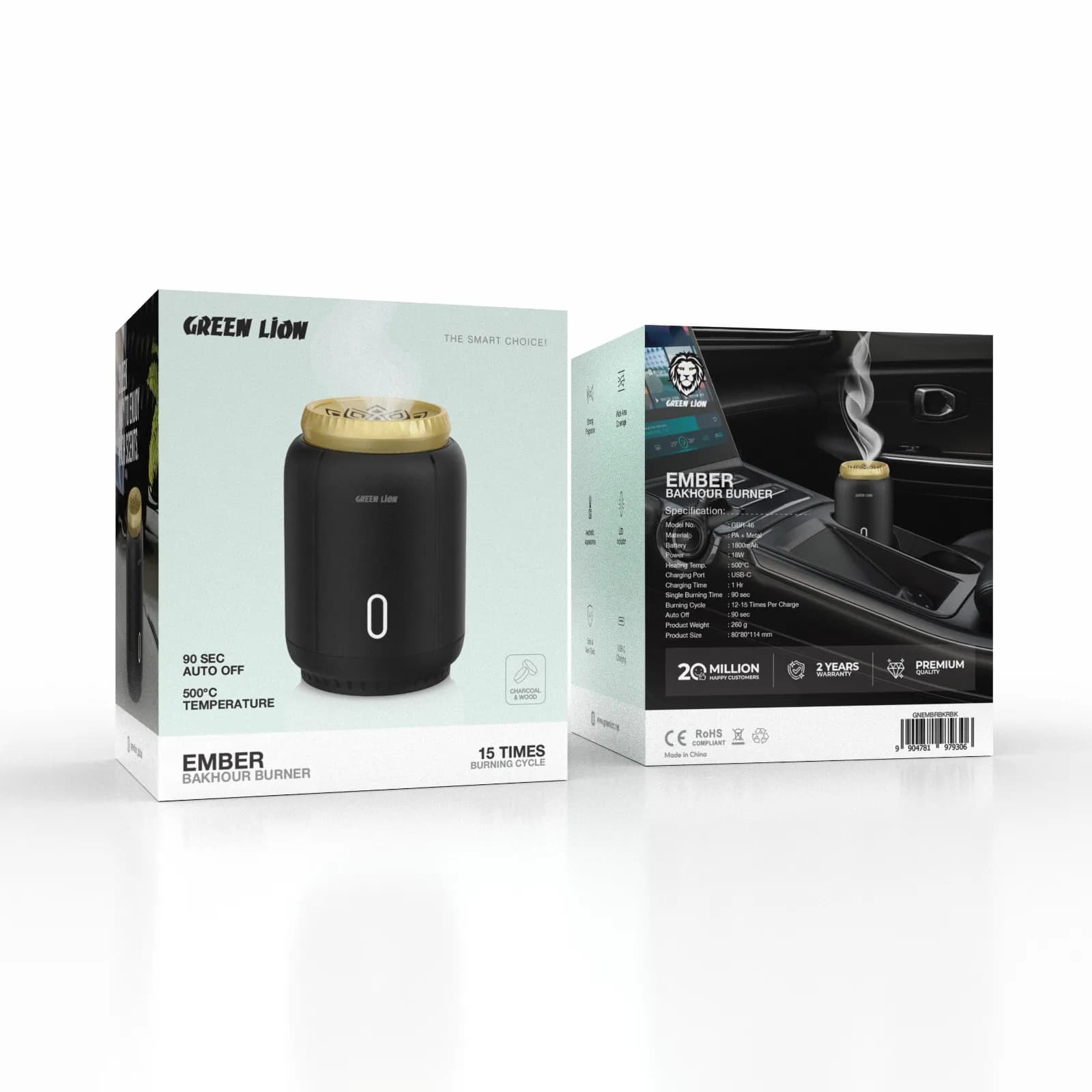 Green Lion Ember Bakhour Burner GNEMBRBKR - USB Rechargeable, Black 3