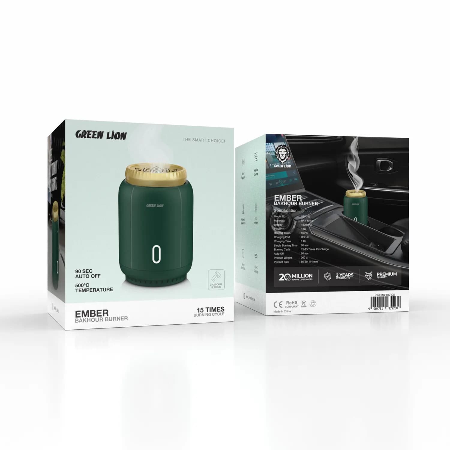 Green Lion Ember Bakhour Burner GNEMBRBKR - Electric, USB Rechargeable, Green — Green 4