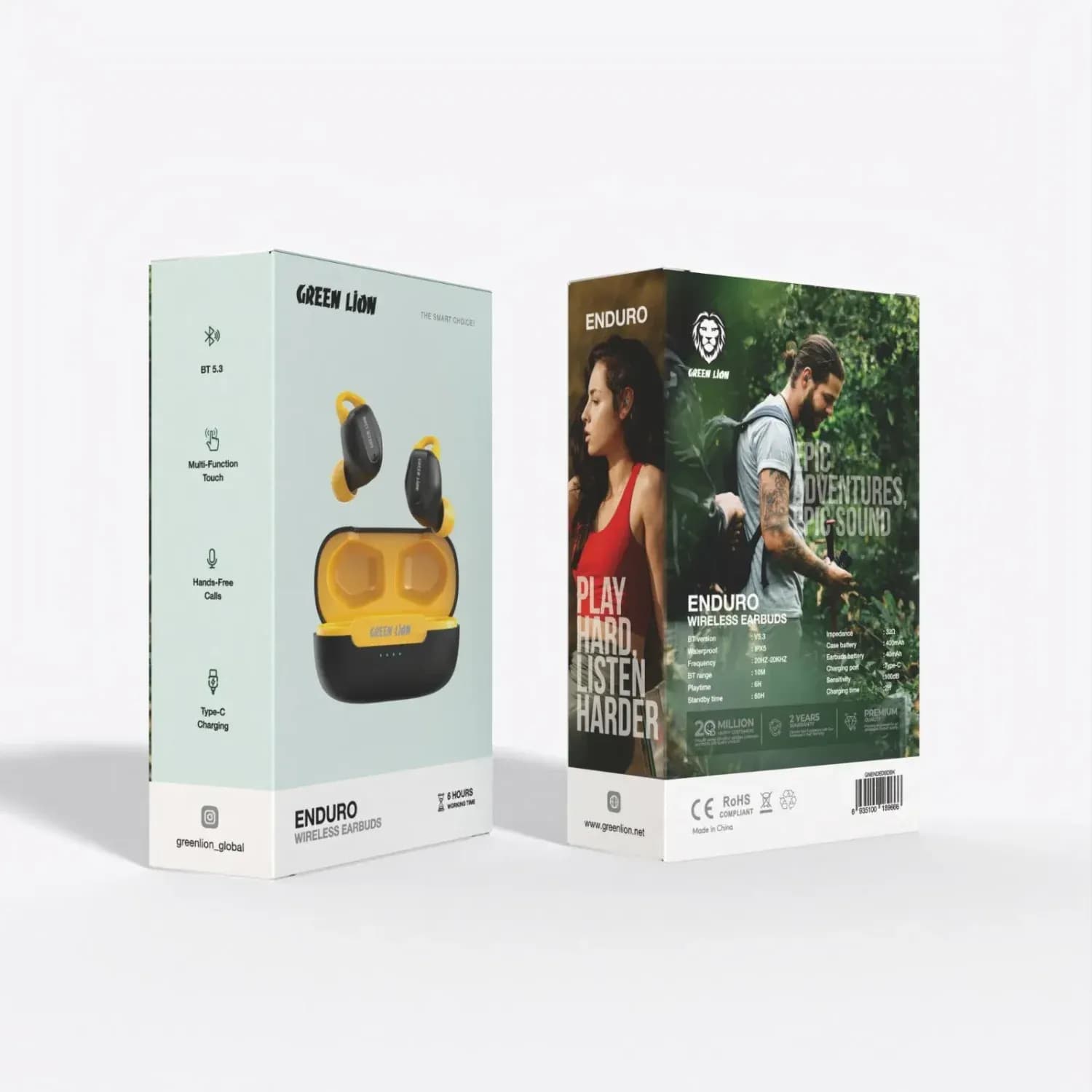 Green Lion Wireless Earbuds Enduro - BT 5.3, IPX5, Yellow & Black 2