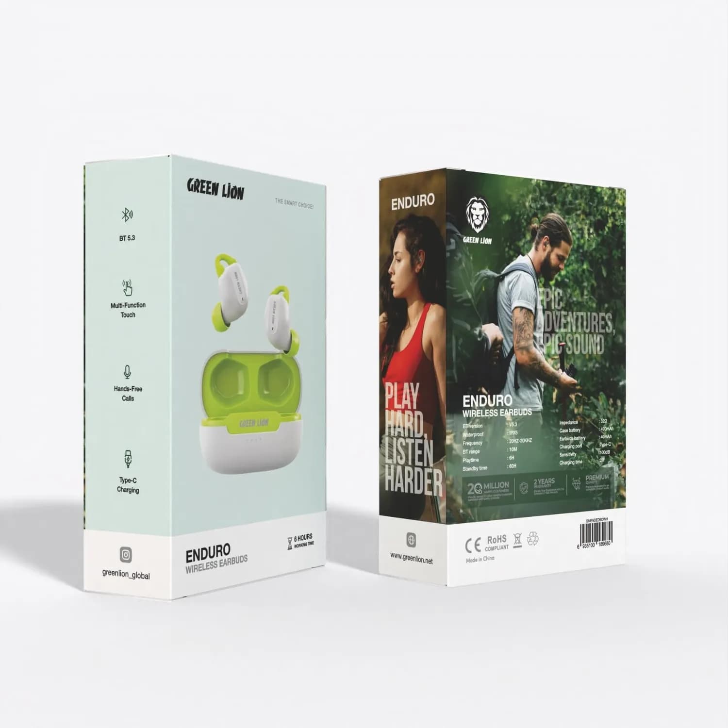 Green Lion Enduro Wireless Earbuds BT 5.3 - 6H Playtime, IPX5, Black/Green 3
