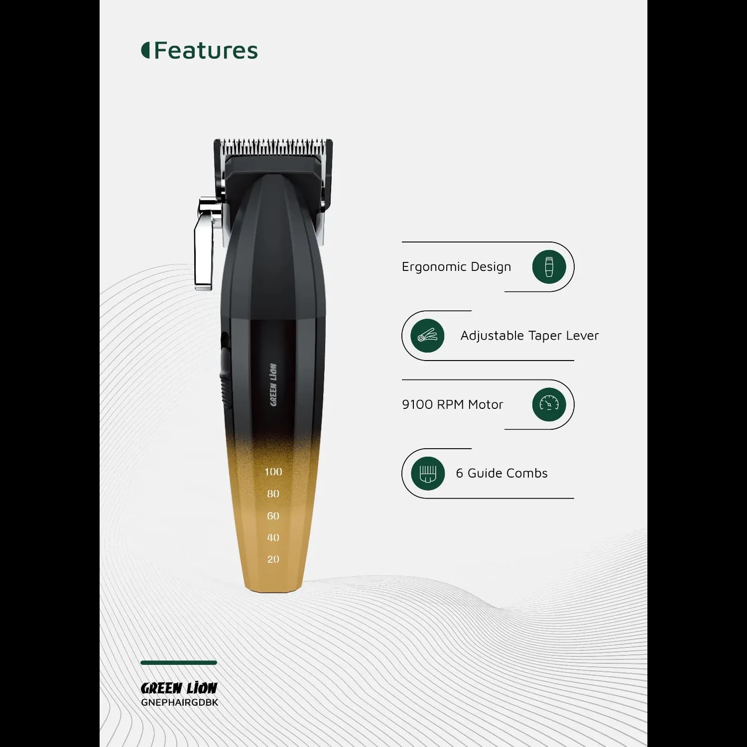 Green Lion Hair Clipper Edge-Pro - Adjustable Taper, Black/Gold 4