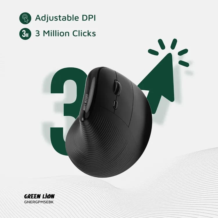 Green Lion Vertical Mouse - Ergo Grip, BT & 2.4GHz, Black 2