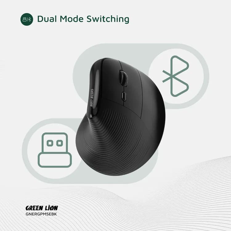 Green Lion Vertical Mouse - Ergo Grip, BT & 2.4GHz, Black 6