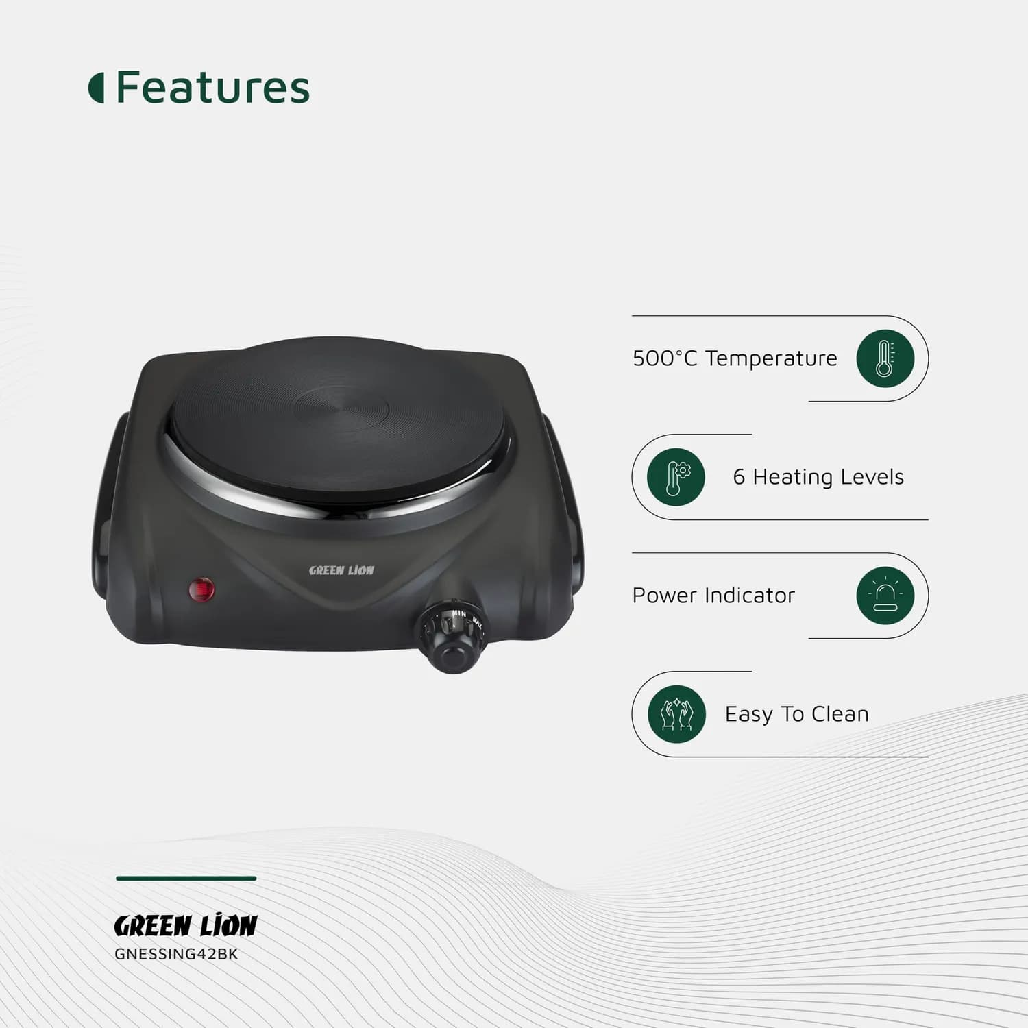 Green Lion Electric Stove - Single Hot Plate, 6 Levels, Black 5