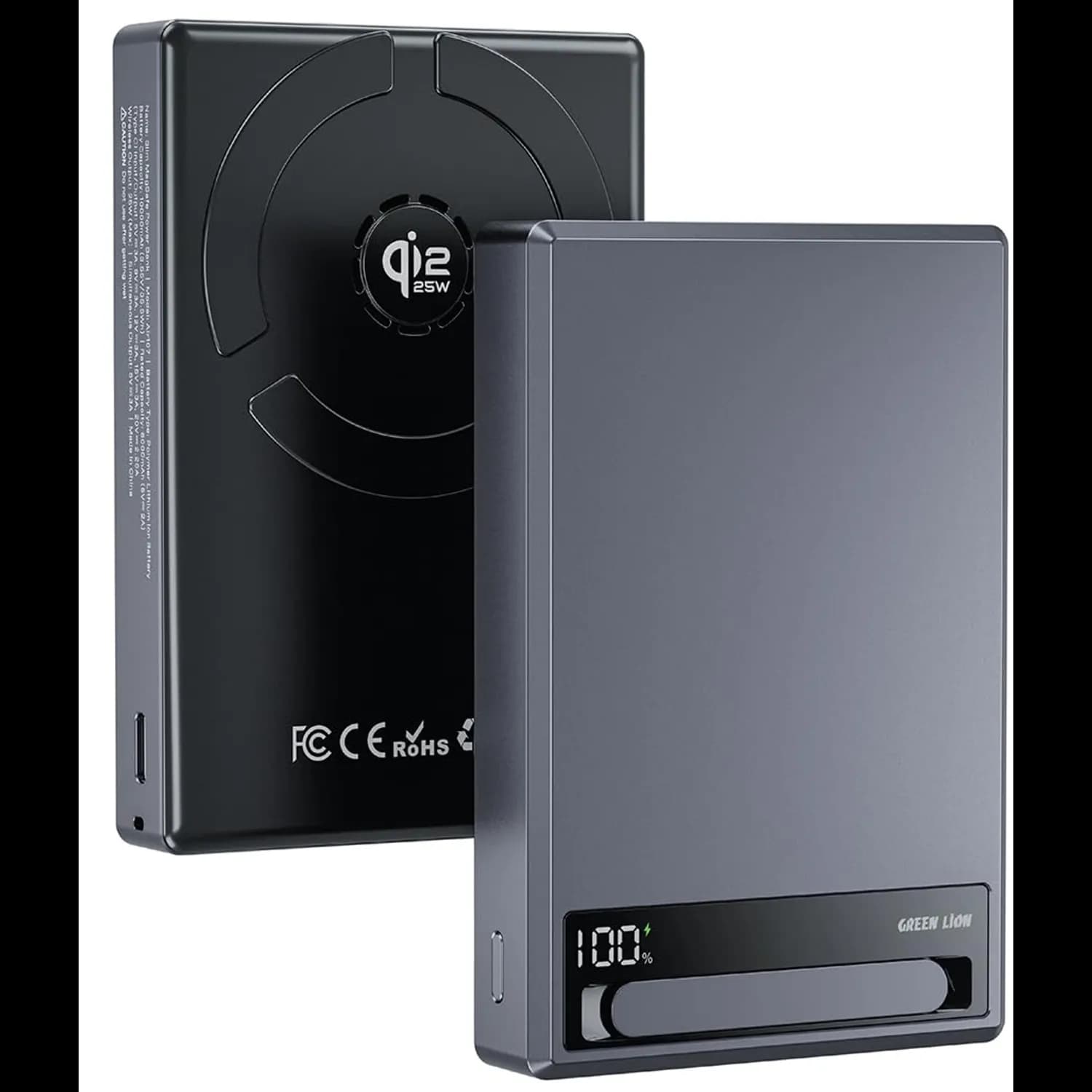 Green Lion Power Bank Qi2 - 10000mAh 25W Wireless, Gray 1