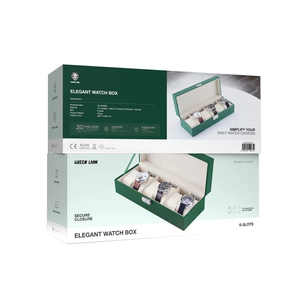 Green Lion Watch Box GNEWATBX6GN - 6 Slots, Green 1 Green Lion Watch Box GNEWATBX6GN - 6 Slots, Green 1