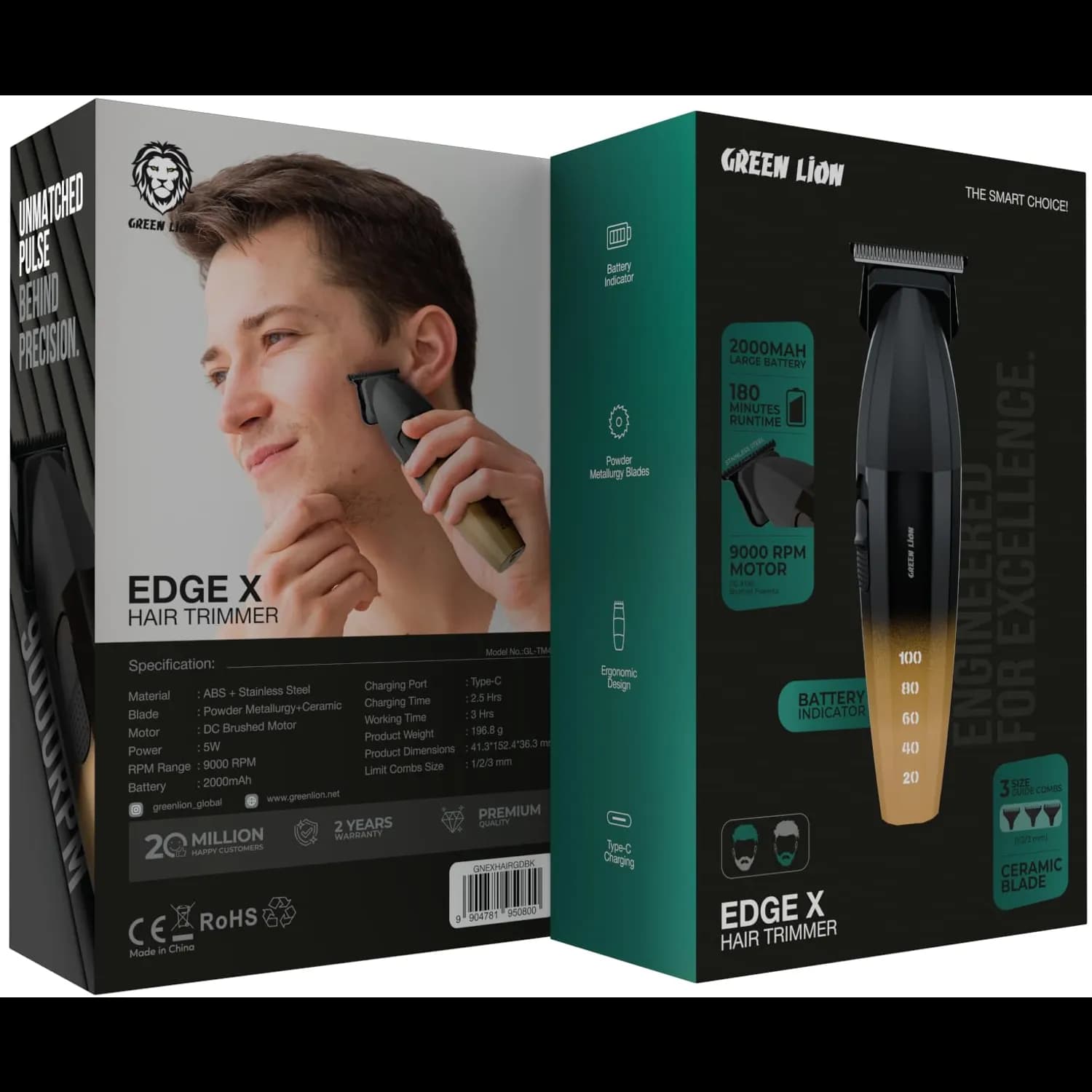 Green Lion Hair Clipper Edge-X - Rechargeable, Black/Gold 5