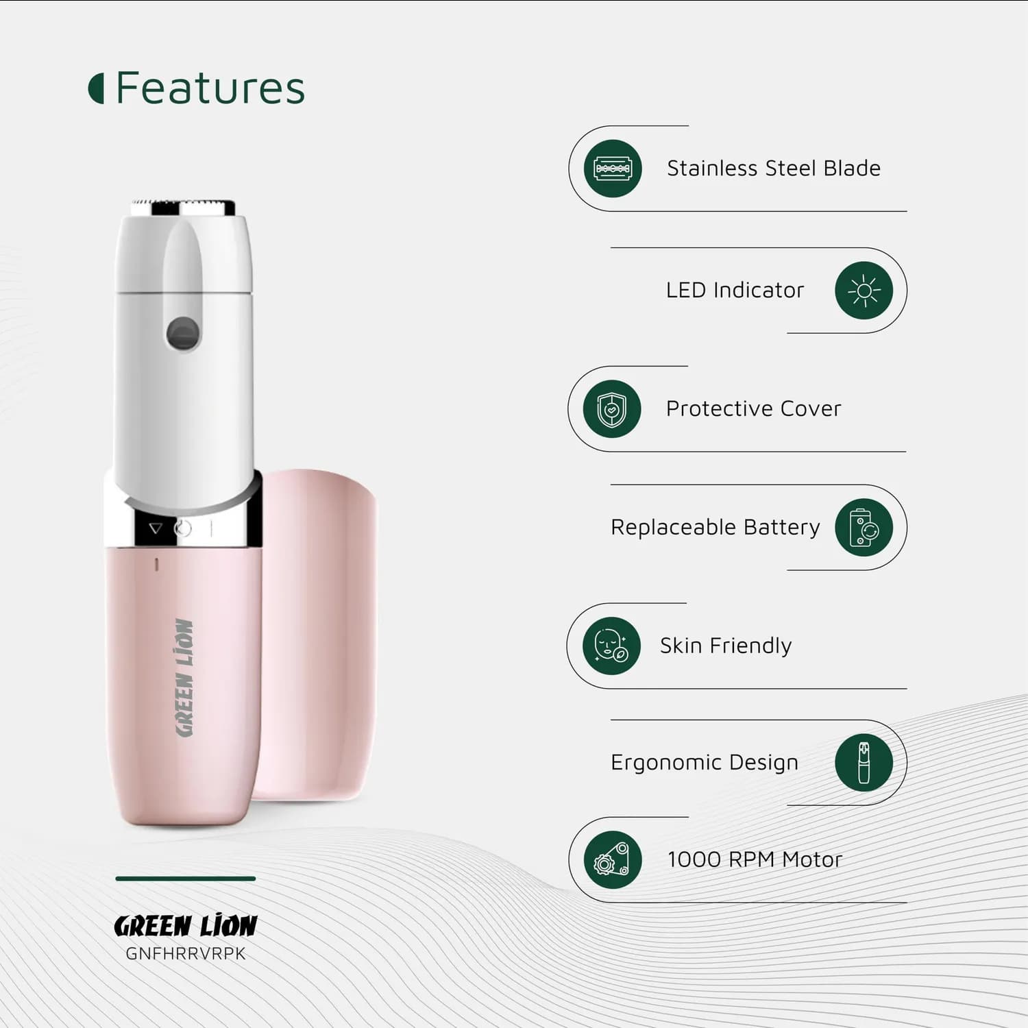 Green Lion Facial Hair Remover - Painless, Portable, Pink 4