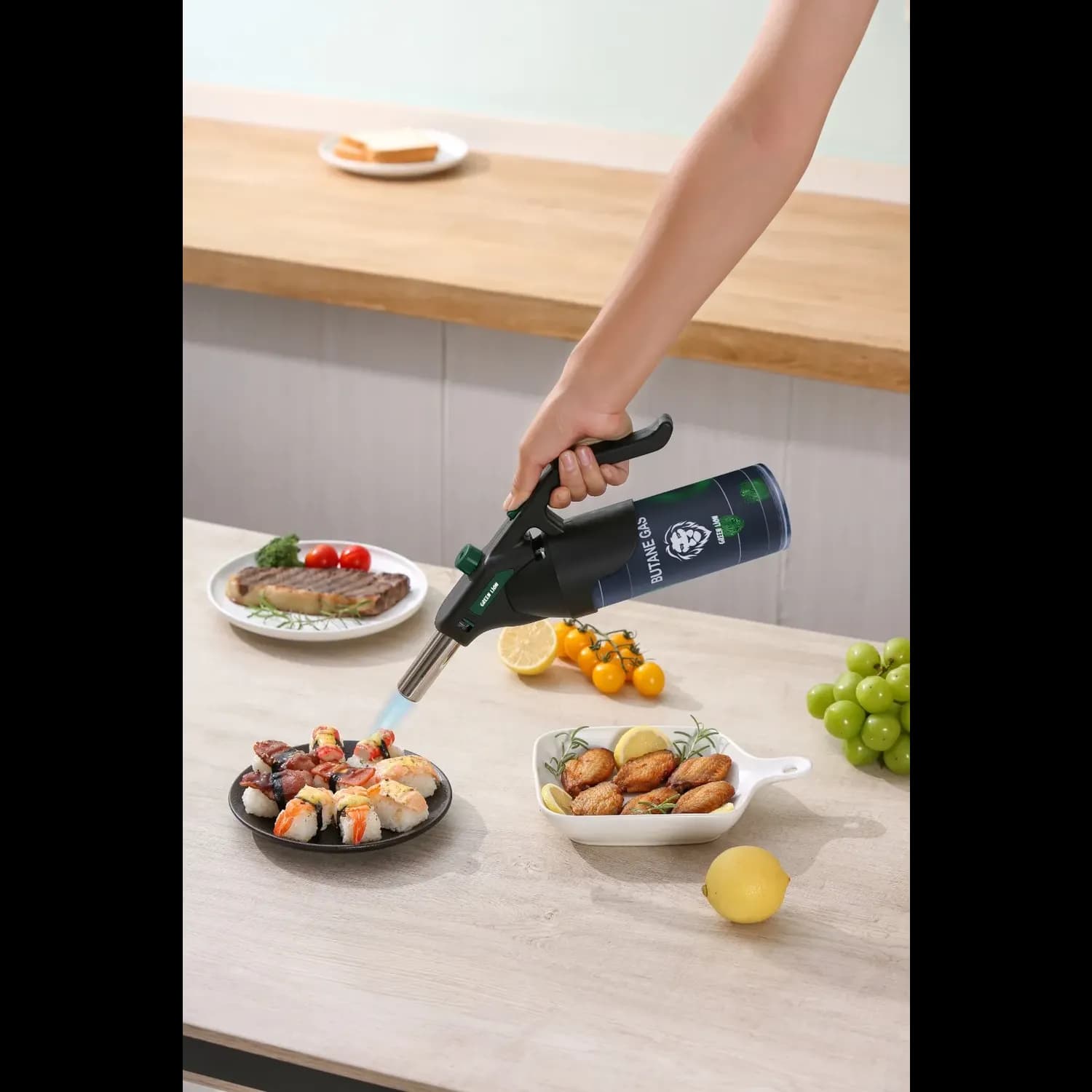Green Lion Butane Torch - 360° Reverse, Safety Lock, Black 2