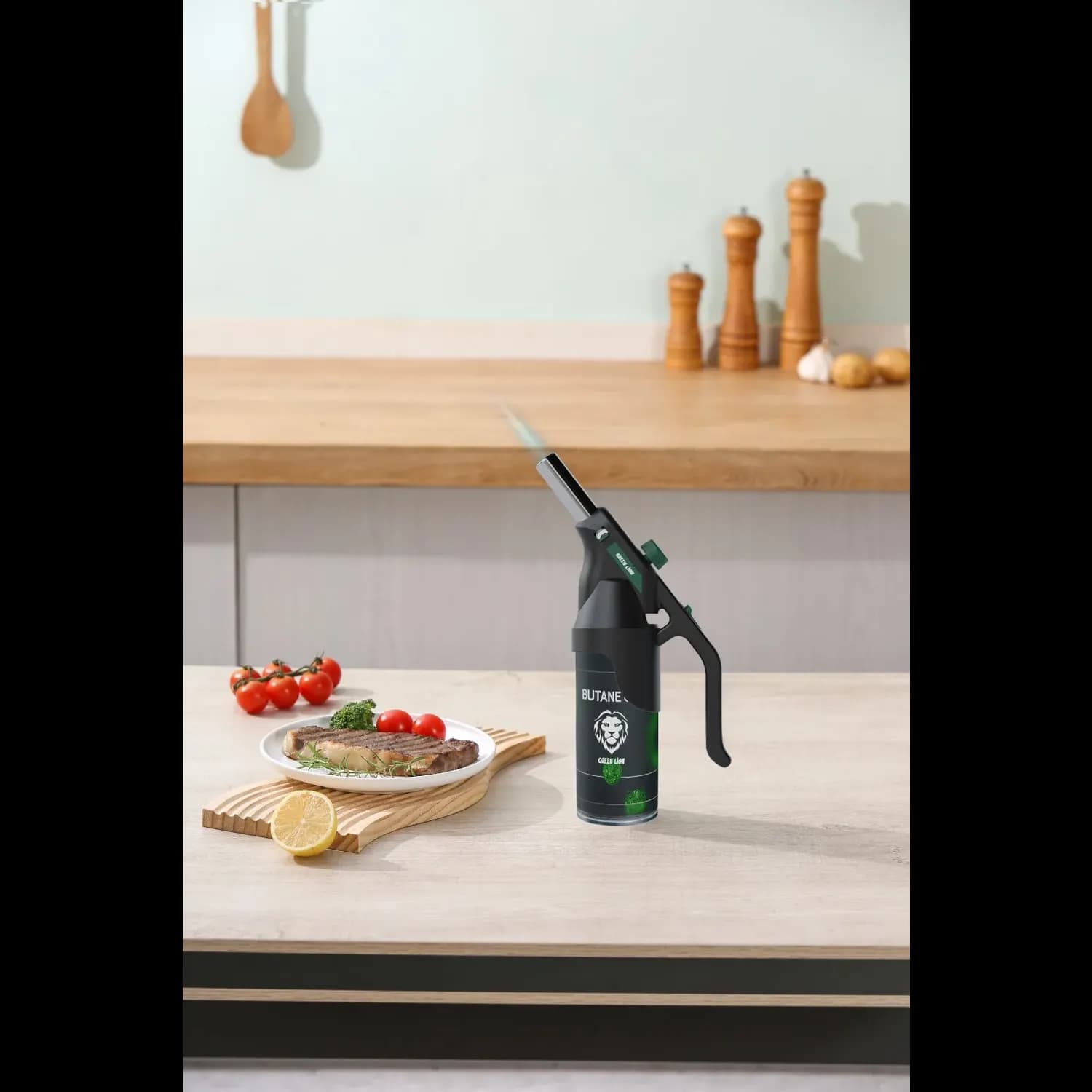 Green Lion Butane Torch - 360° Reverse, Safety Lock, Black 3