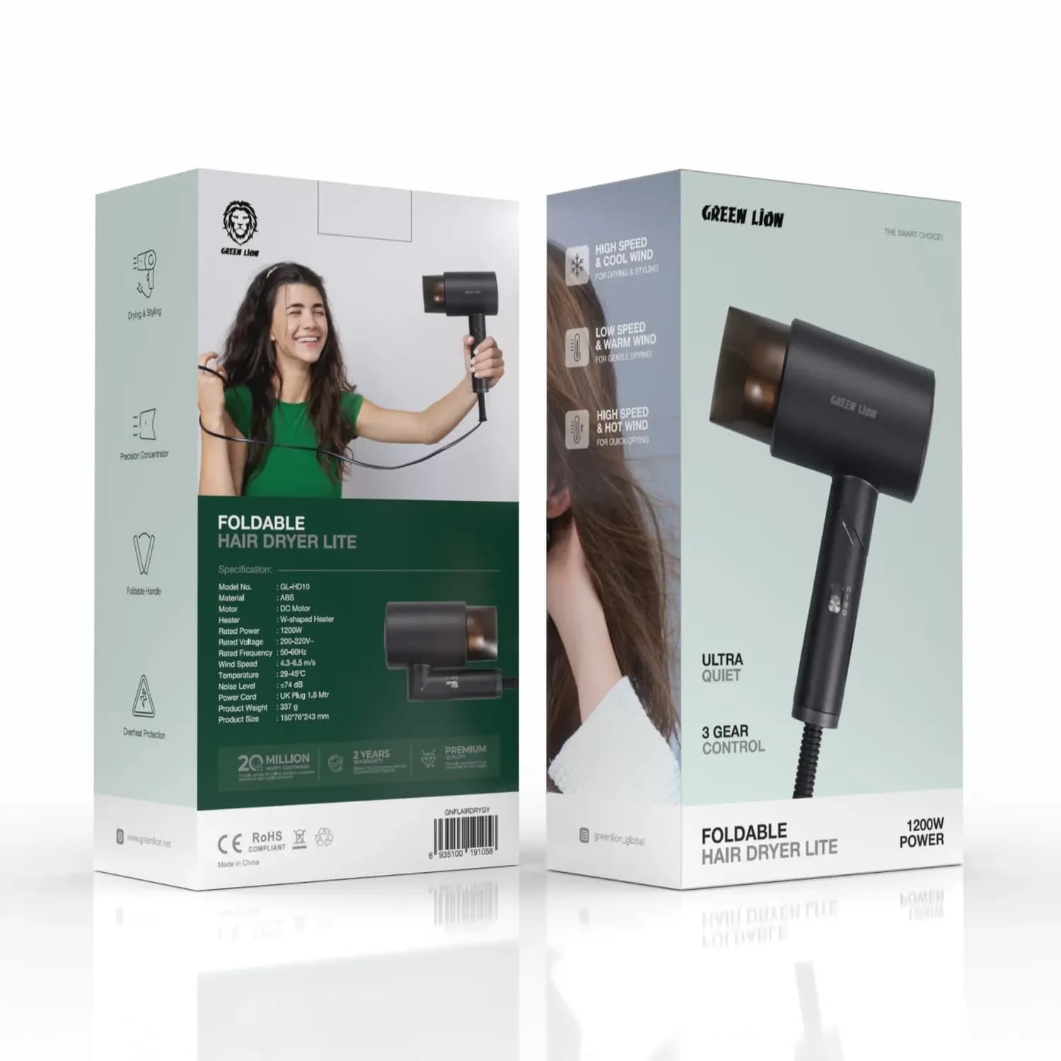 Green Lion Hair Dryer - 2000W, Temp Display, Grey 3