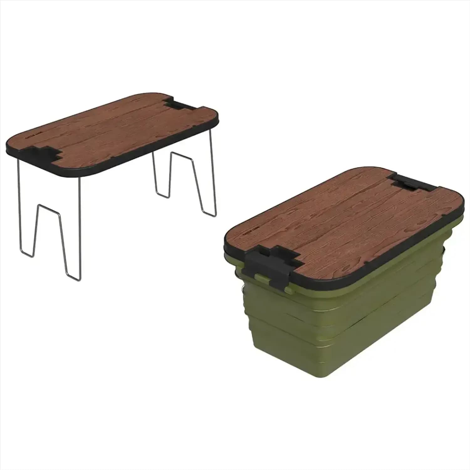 Green Lion Camping Basket - 32L Folding with Built-in Table, Green 2