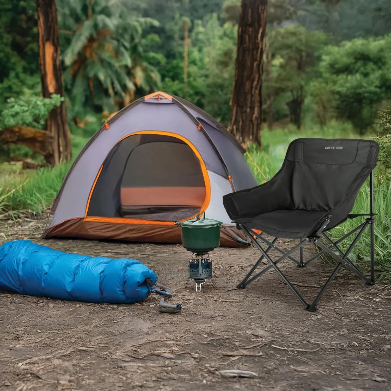 Green Lion Camping Chair - Foldable, 100KG Capacity, Black 3