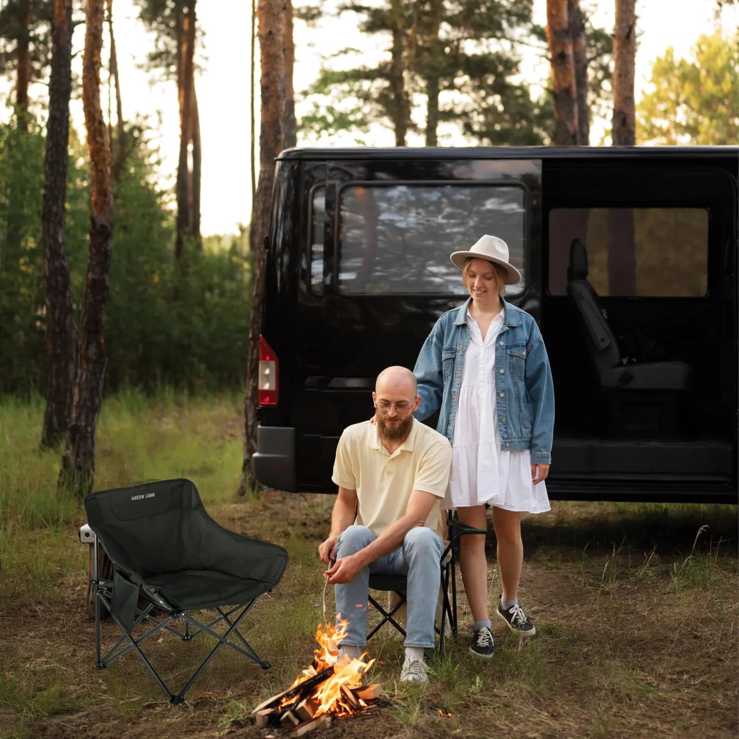 Green Lion Camping Chair - Foldable, 100KG Capacity, Black 4