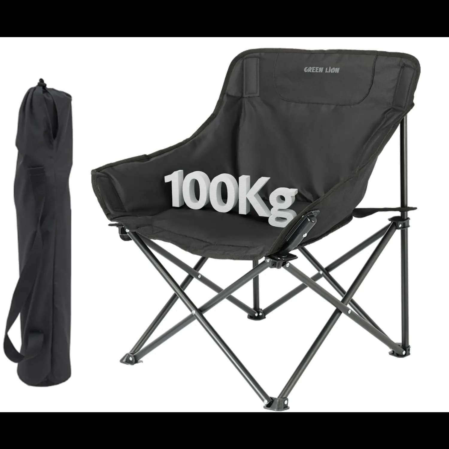 Green Lion Camping Chair - Foldable, 100KG Capacity, Black 1 Green Lion Camping Chair - Foldable, 100KG Capacity, Black 1