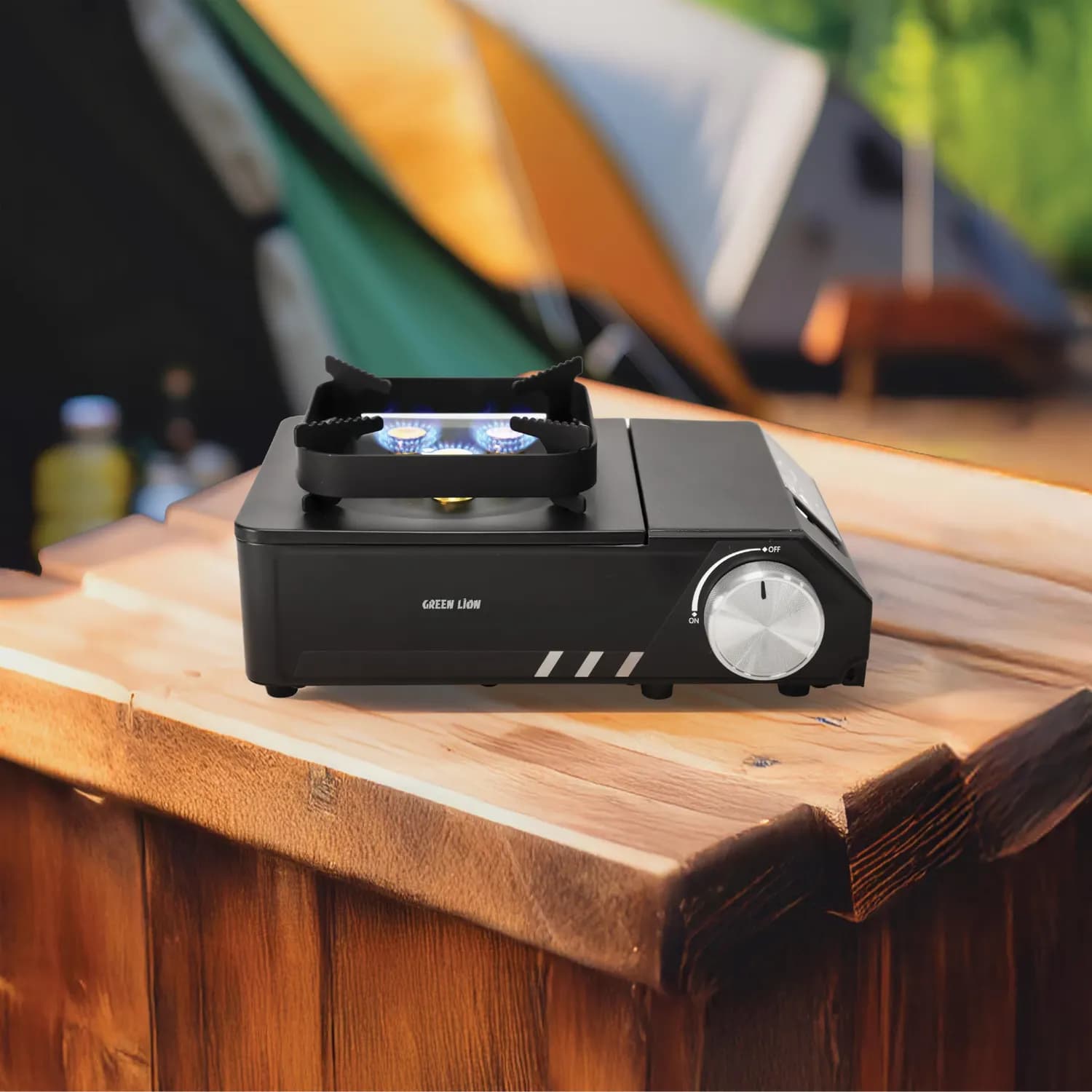 Green Lion Camping Stove - 3-Way Burner 2100W, Black 3