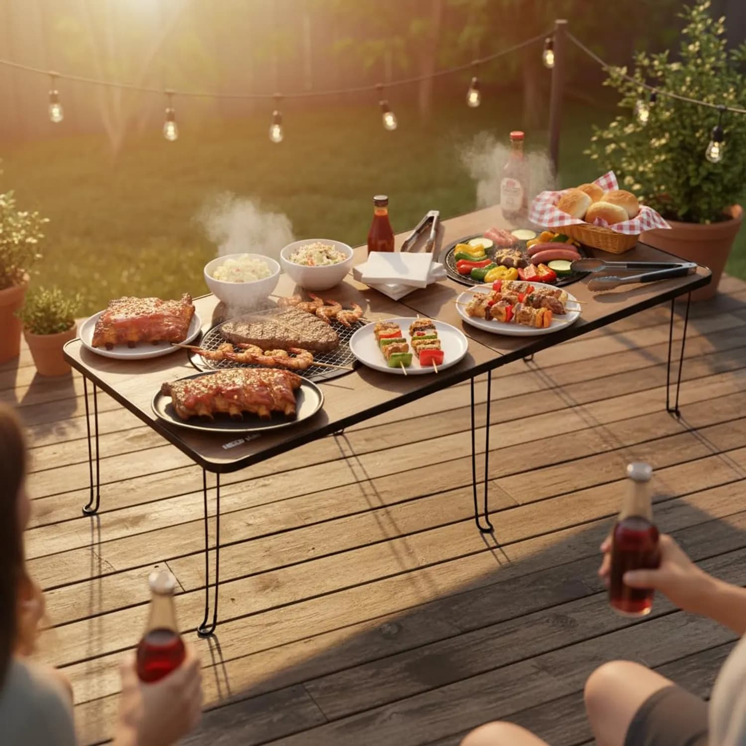 Green Lion Camping Table - Foldable with Steel Mesh Grill, Wood 5
