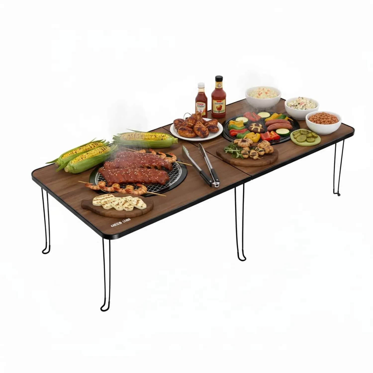 Green Lion Camping Table - Foldable with Steel Mesh Grill, Wood 1