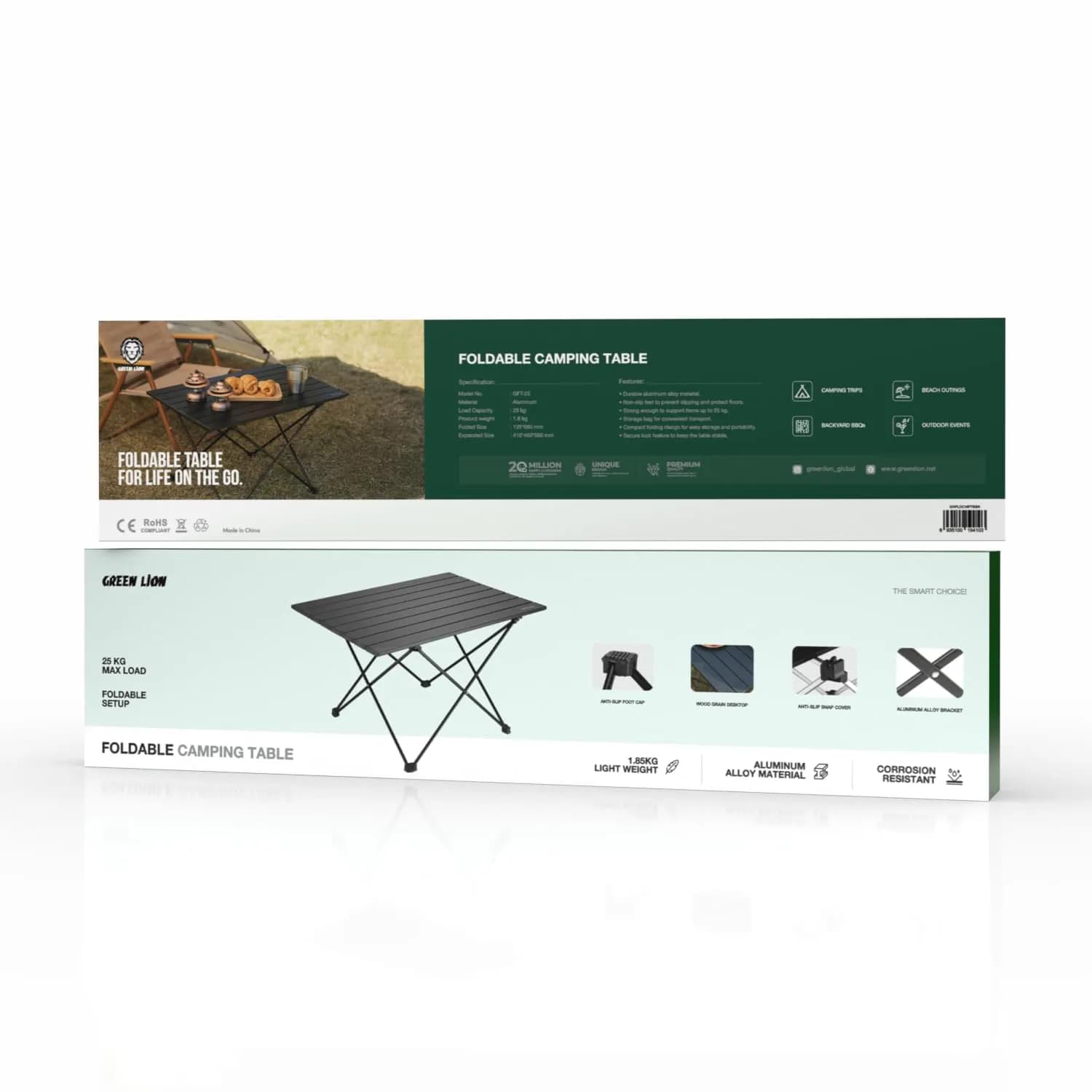 Green Lion Camping Table - Foldable, Wood Grain, Black 5