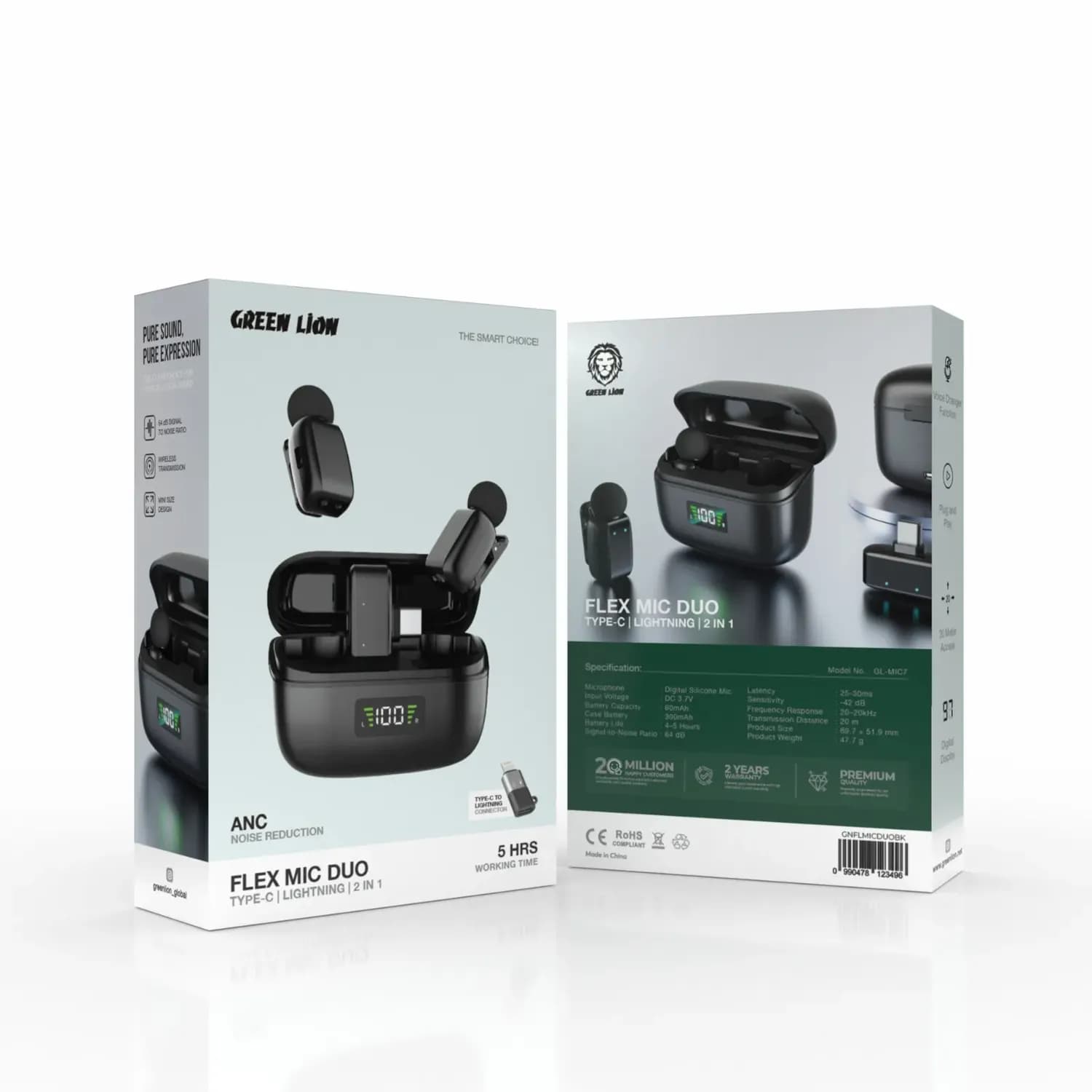 Green Lion Flex Mic Duo - Type C & Lightning, Voice Changer, Black 3