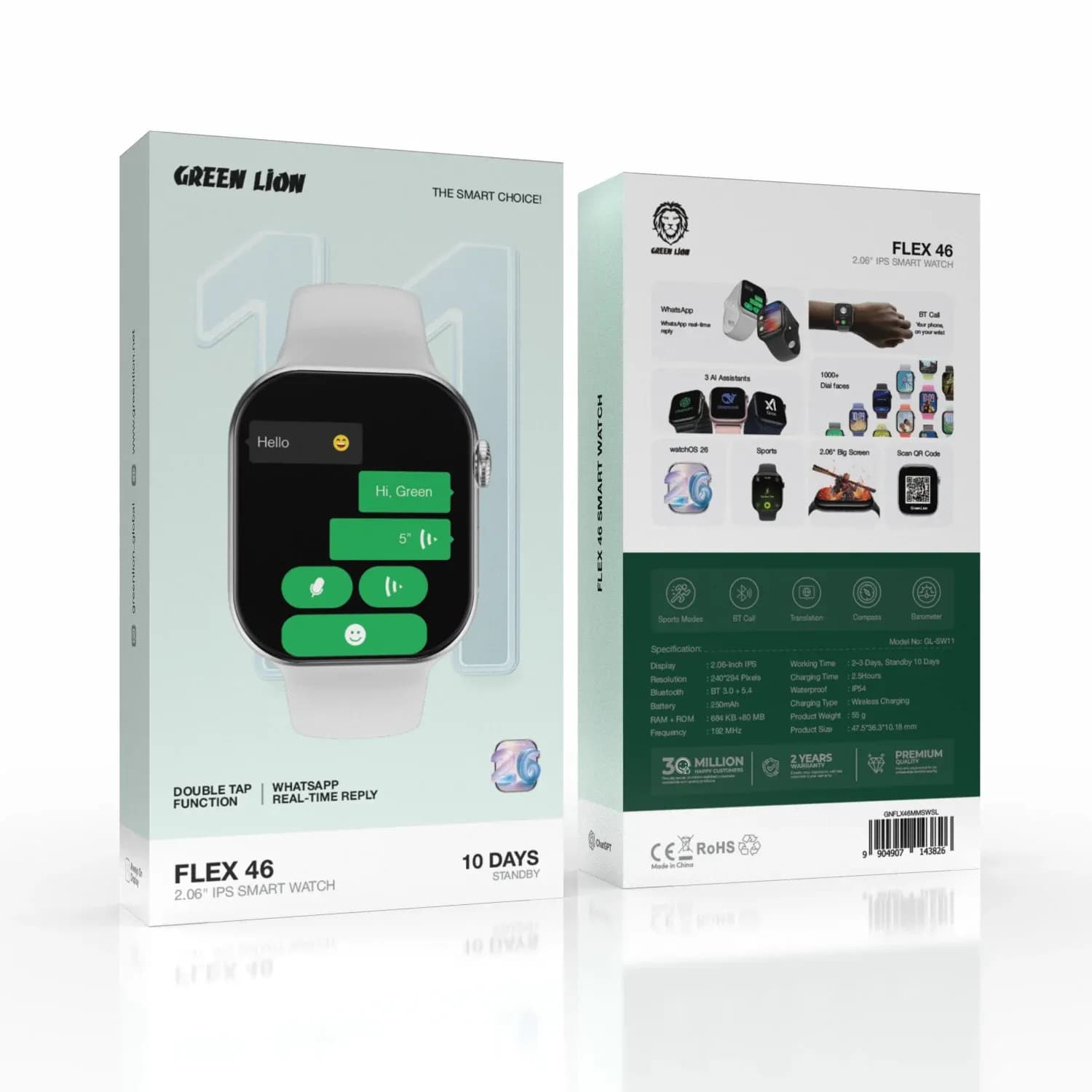 Green Lion Smart Watch Flex 46 - 2.06" IPS Display, Silver — Orange 6