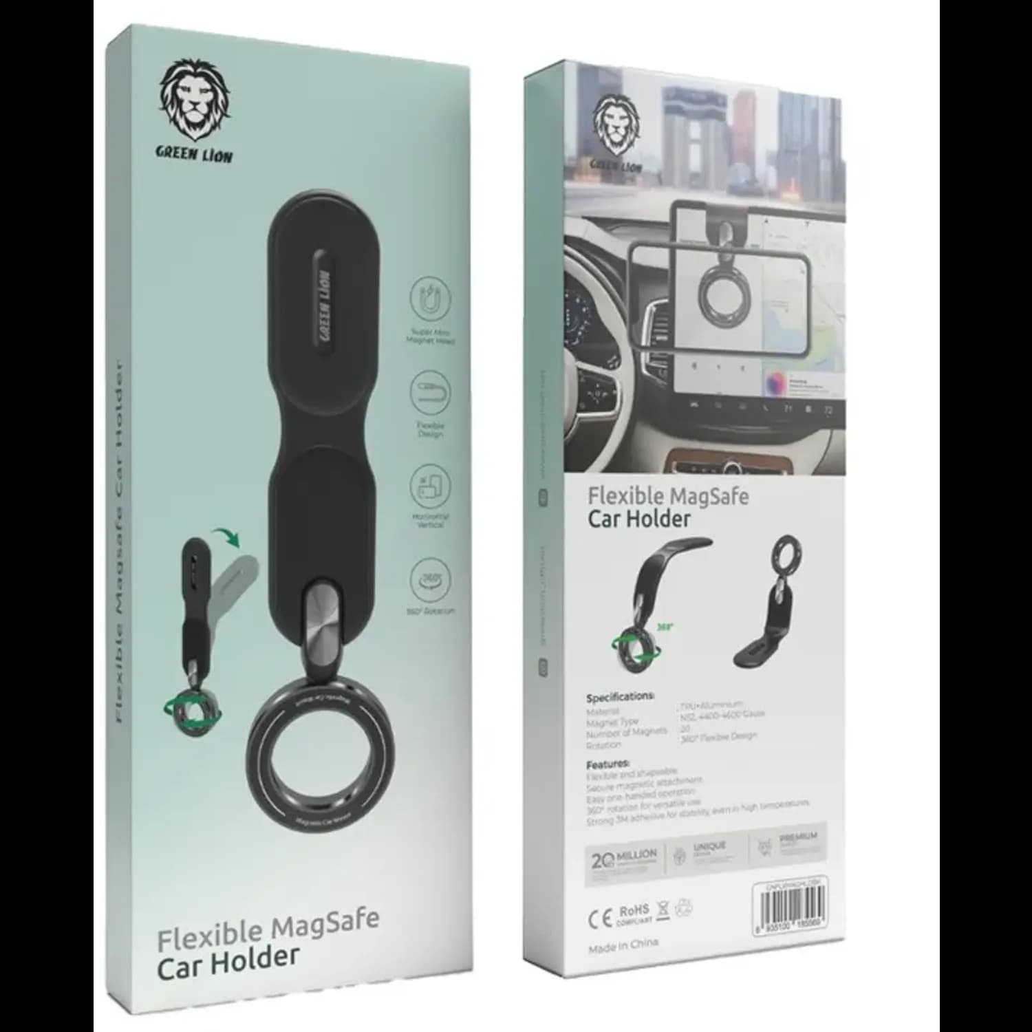 Green Lion Car Holder - Flexible, MagSafe Compatible, Black 4