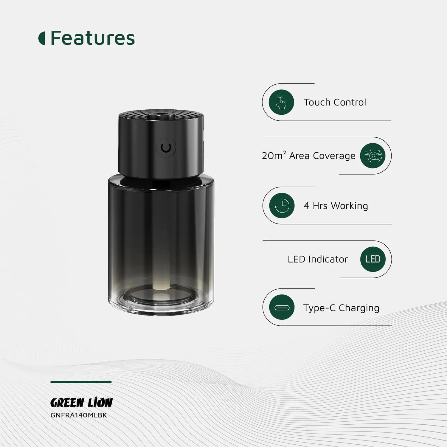 Green Lion Fragrance Diffuser - 140ml, Black 4