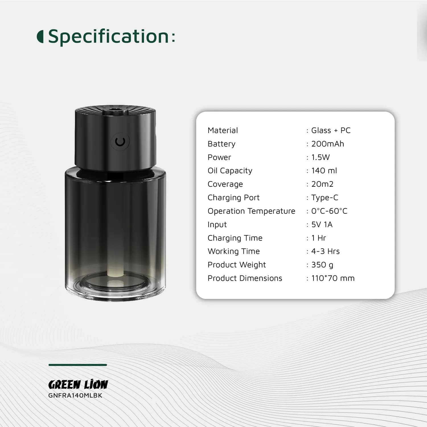 Green Lion Fragrance Diffuser - 140ml, Black 5