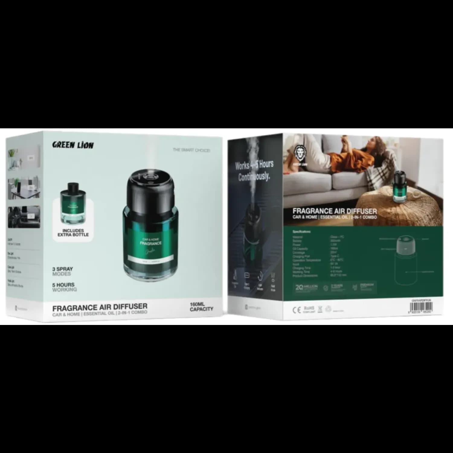 Green Lion Fragrance Diffuser - 160ml, Battery Powered, Green 2