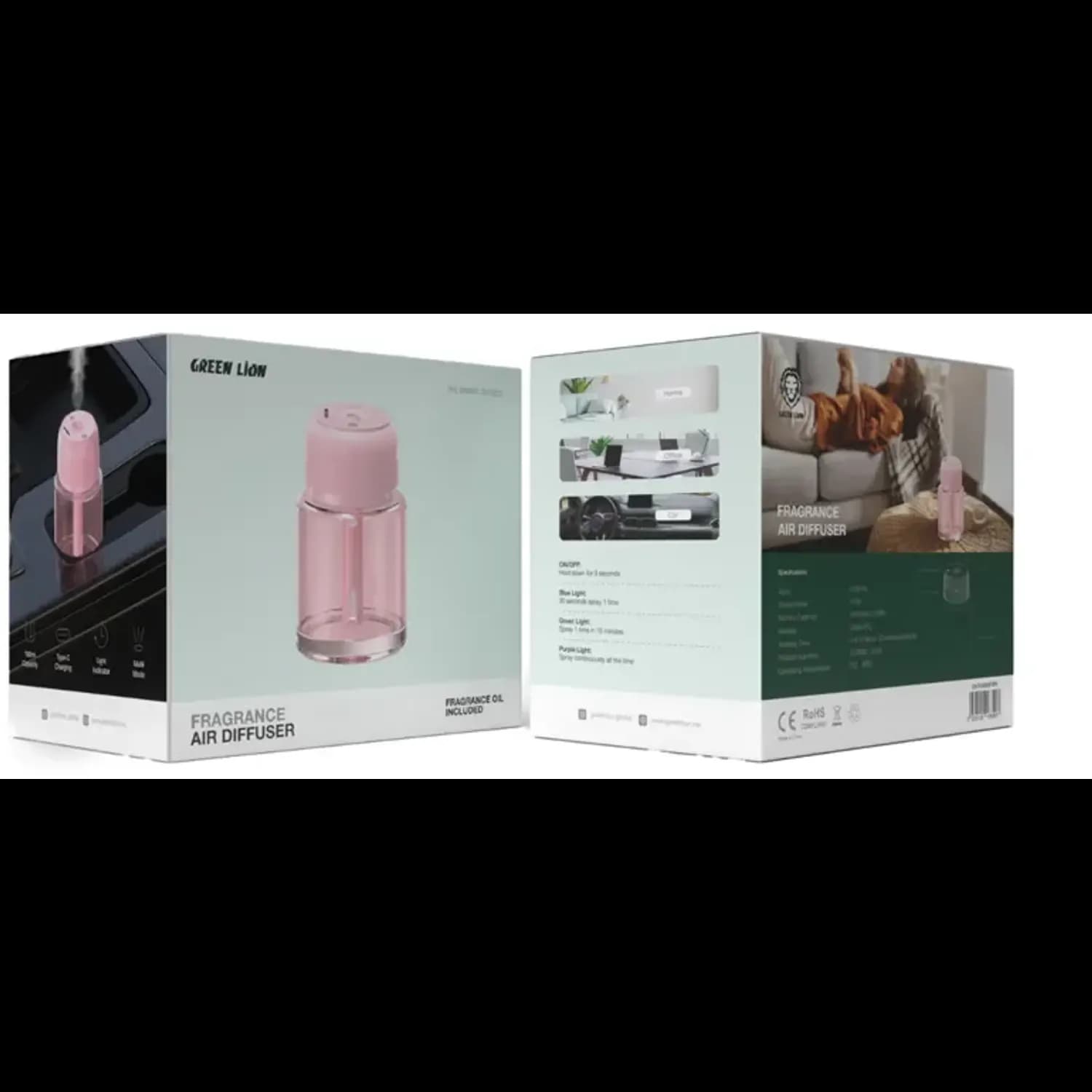 Green Lion Air Diffuser - 160ml, Ultra Quiet, Pink 2