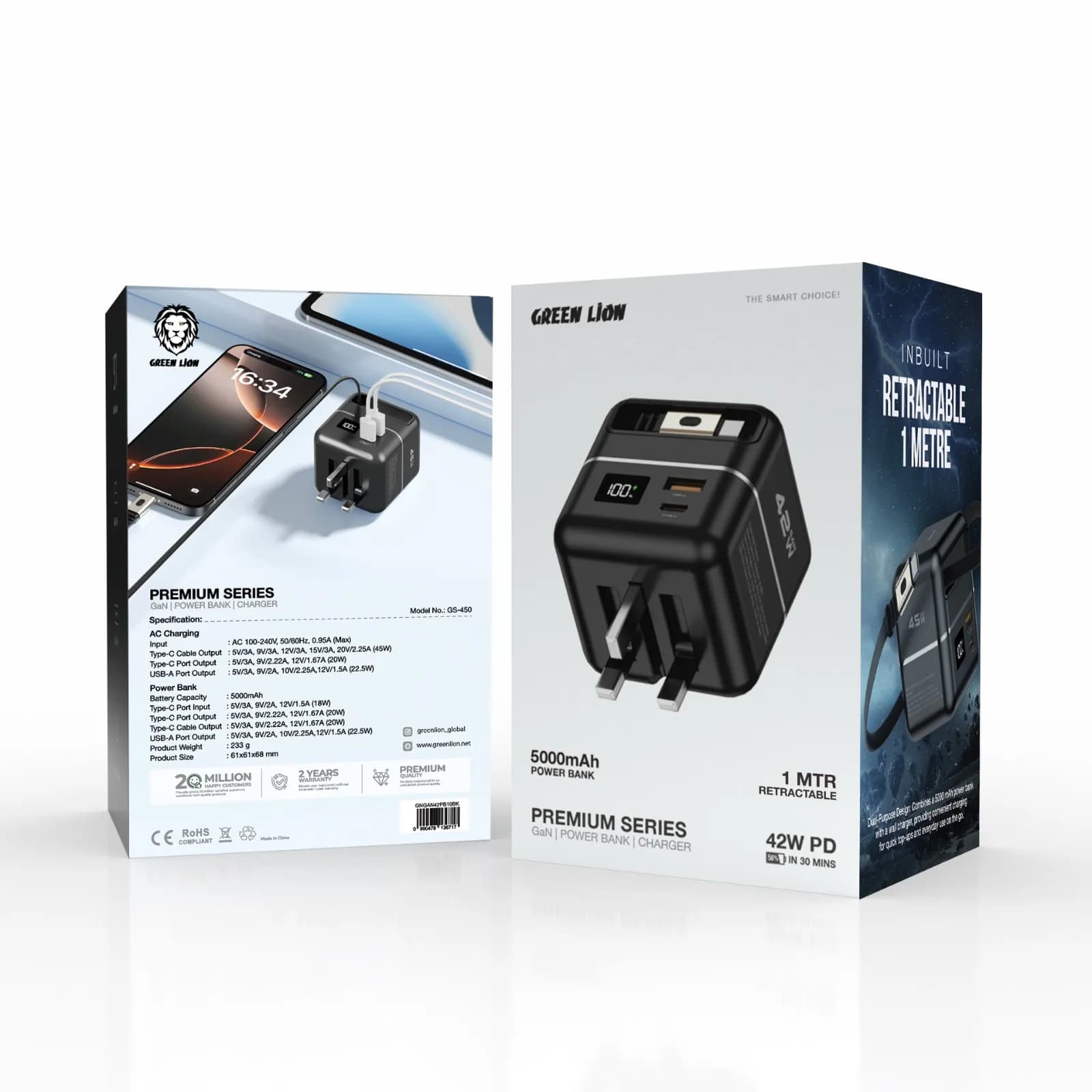 Green Lion GaN Premium Series Charger 42W with 5000mAh Power Bank 2