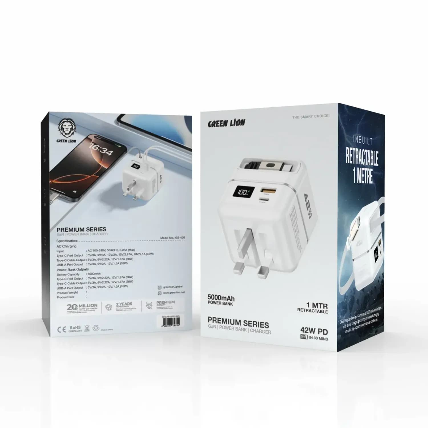 Multi Functional Charger & Power Bank - 5000mAh, PD42W, White 3