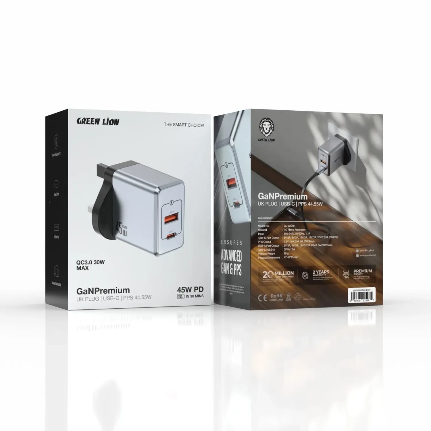 Green Lion GaN Charger - 45W PD Dual Port, Grey 4