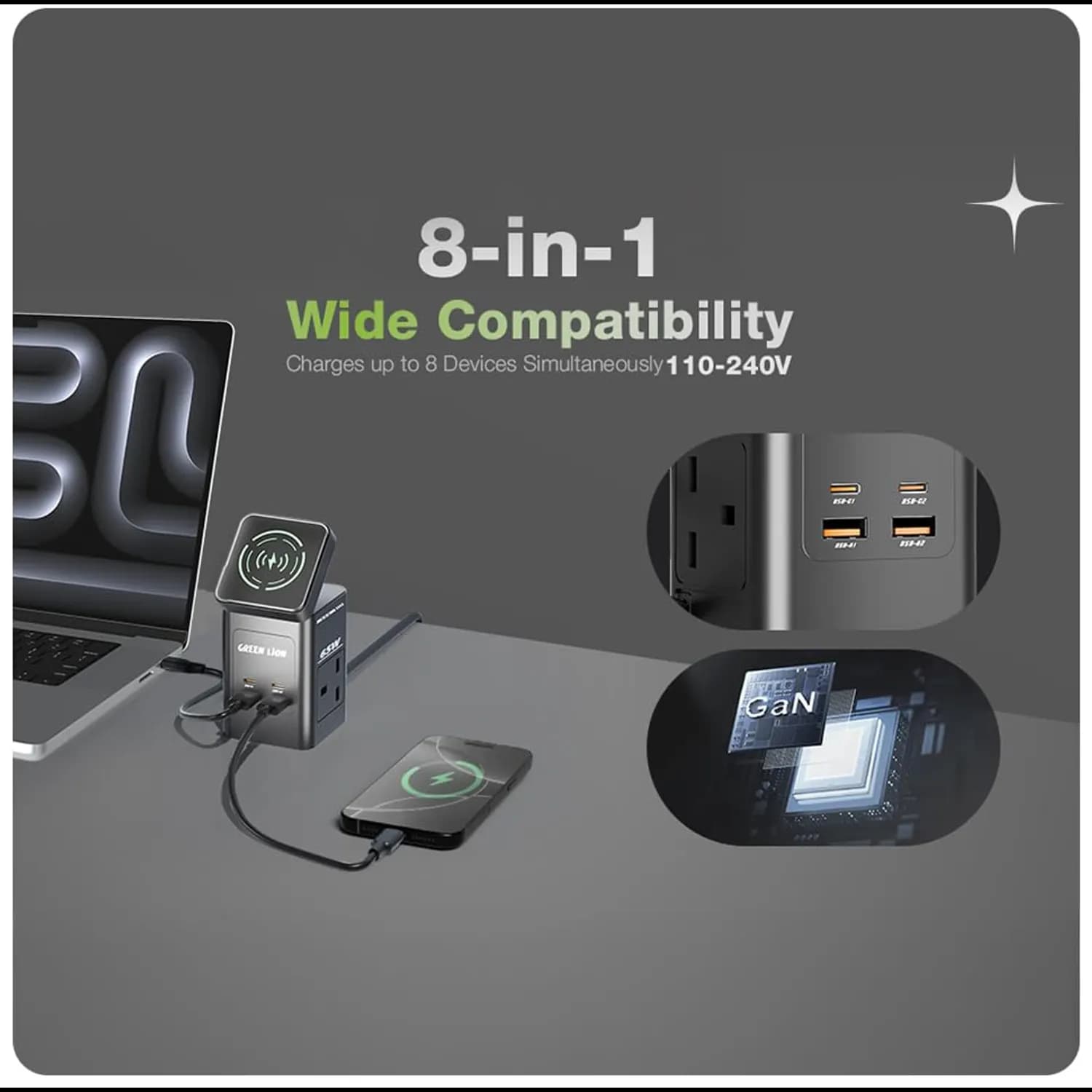 Green Lion GaN Charger - 45W PD Dual USB-C, Gray 3