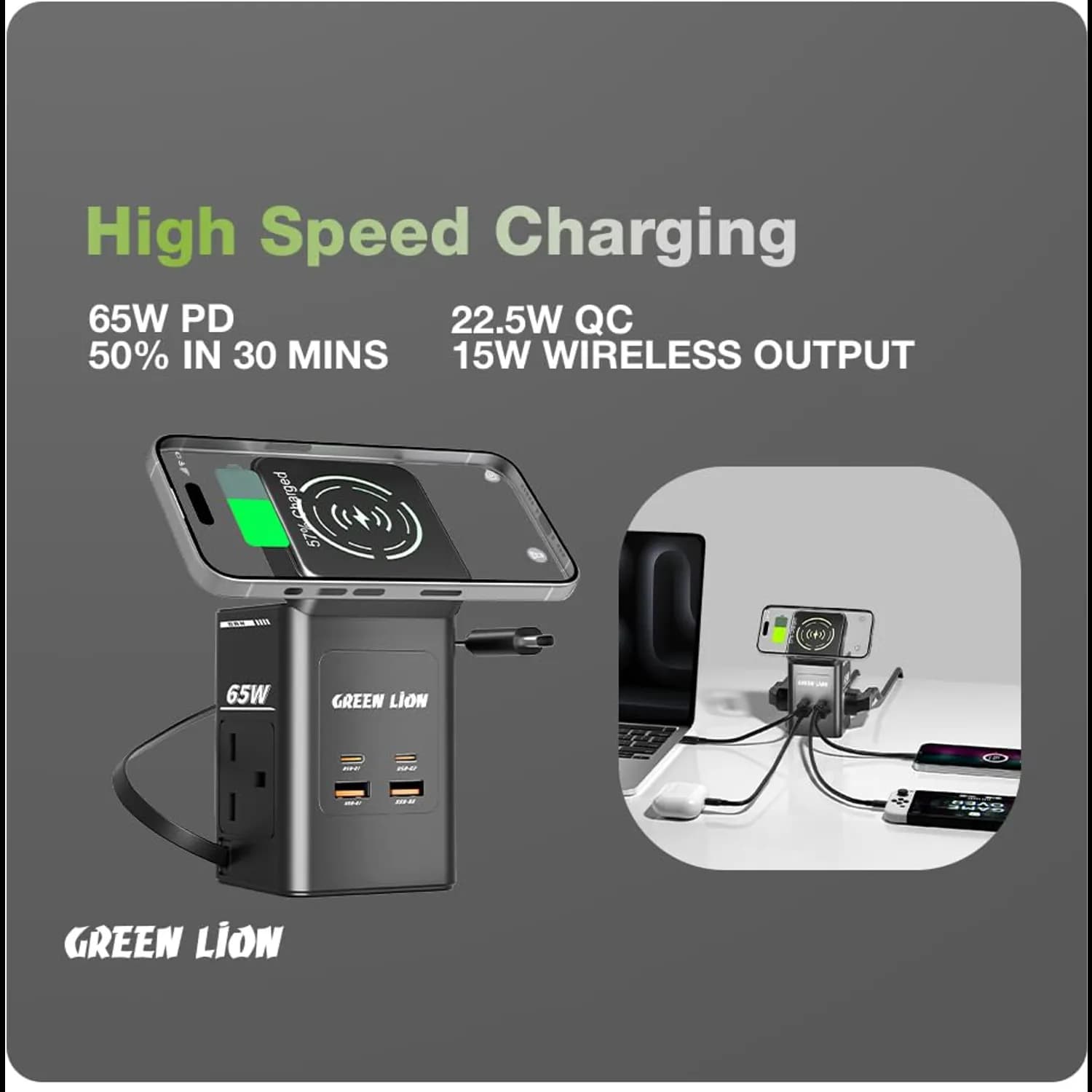 Green Lion GaN Charger - 45W PD Dual USB-C, Gray 5