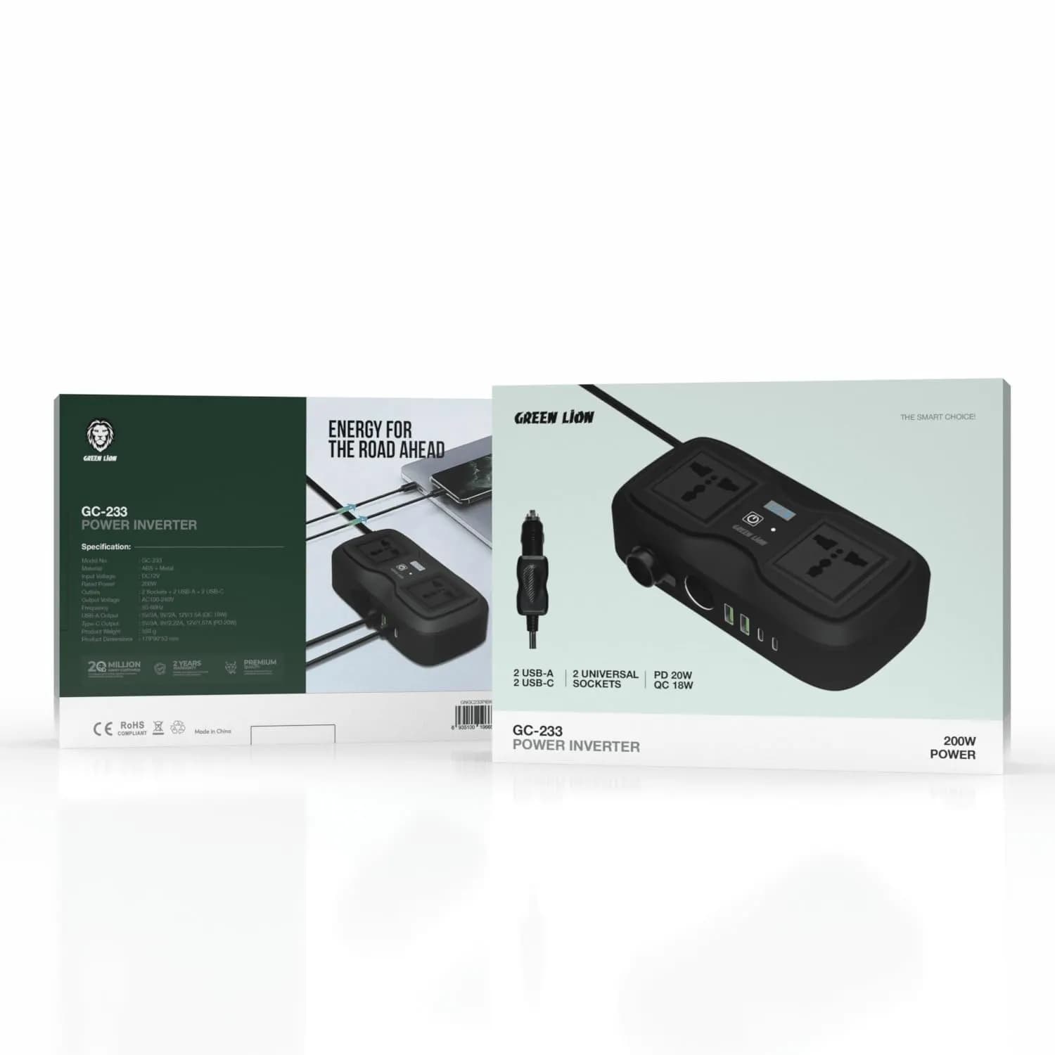 Green Lion Power Inverter GC-233 - 200W, 2 Universal Sockets, Black 4