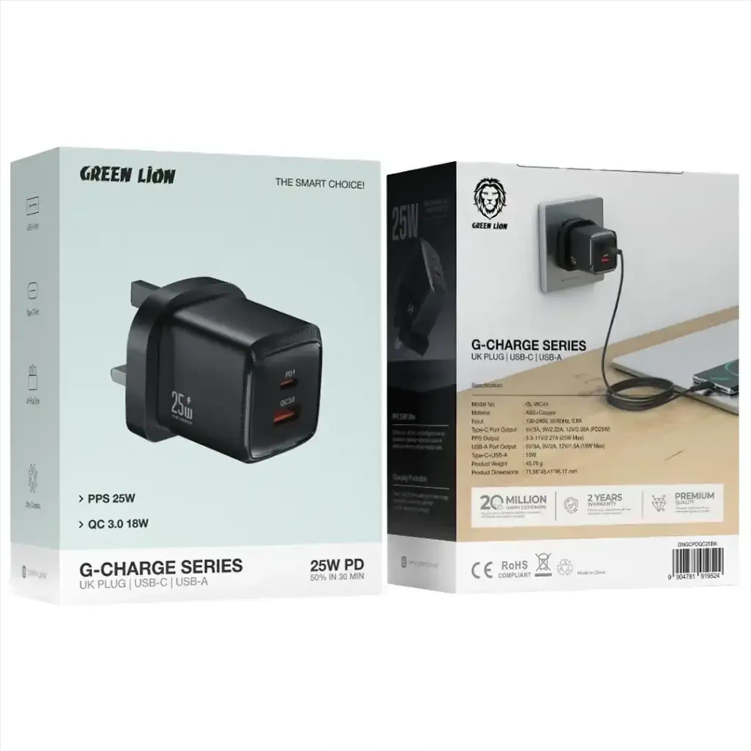 Green Lion Wall Charger G-Charge Series - 25W PD, Black 2