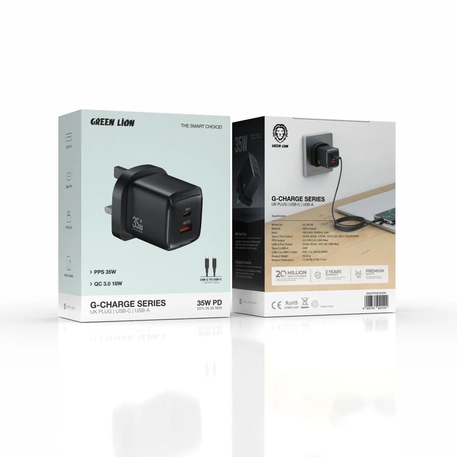 Green Lion Fast Charger G-Charger Series - 25W PD USB-C & 18W QC USB-A, Black 3