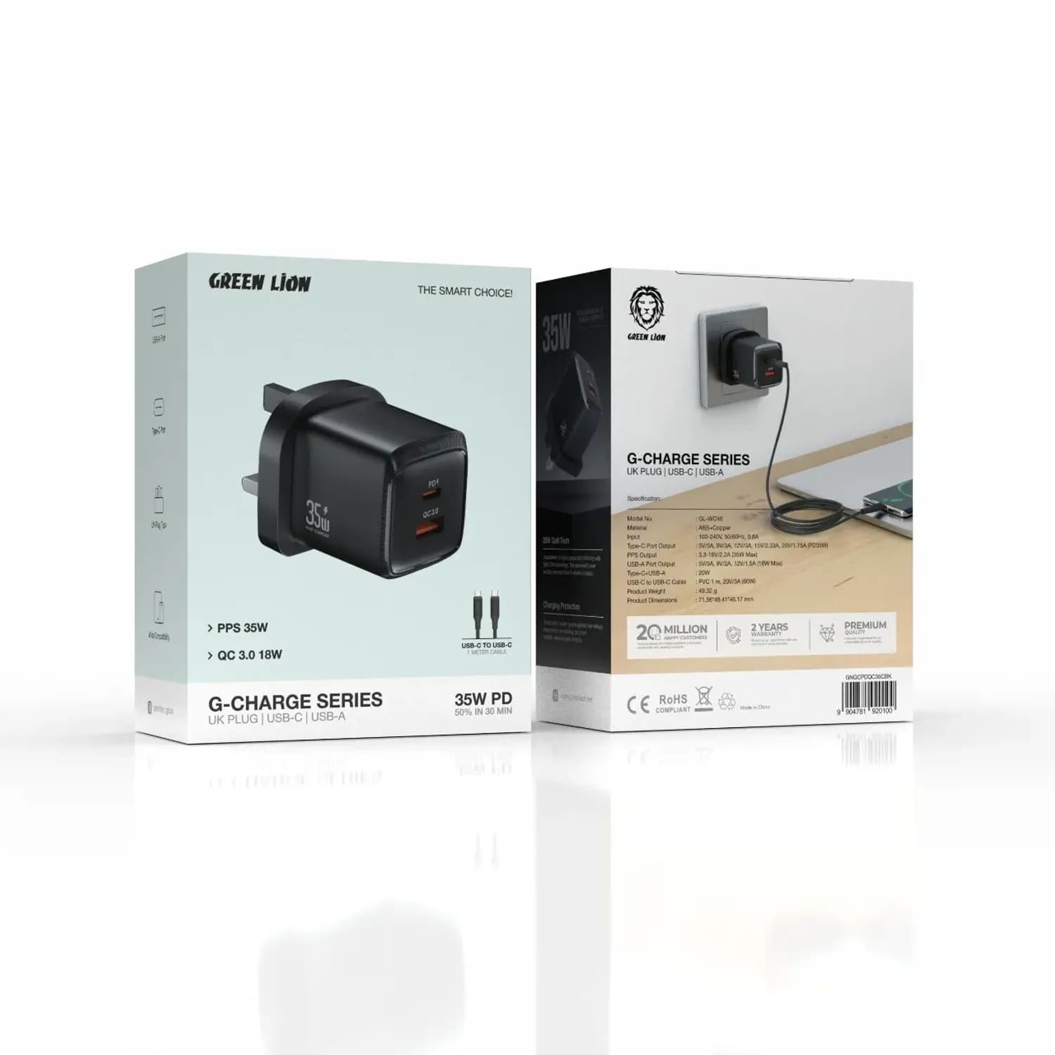 Green Lion Fast Charger G-Charger Series - 35W PD USB-C & 18W QC USB-A, Black 2