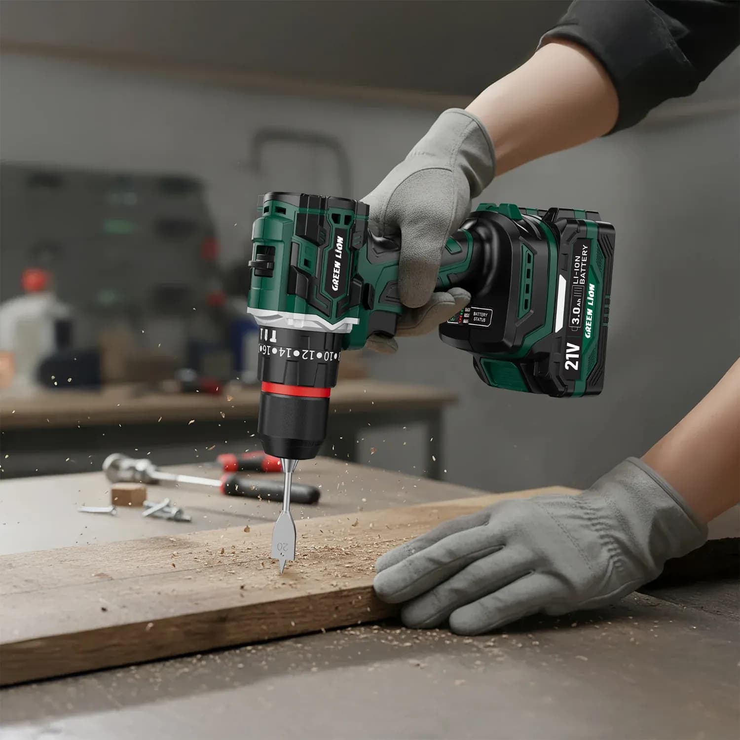Green Lion Cordless Hammer Drill GD-12 EDGE PRO - 2x21V 3.0Ah, Green 2