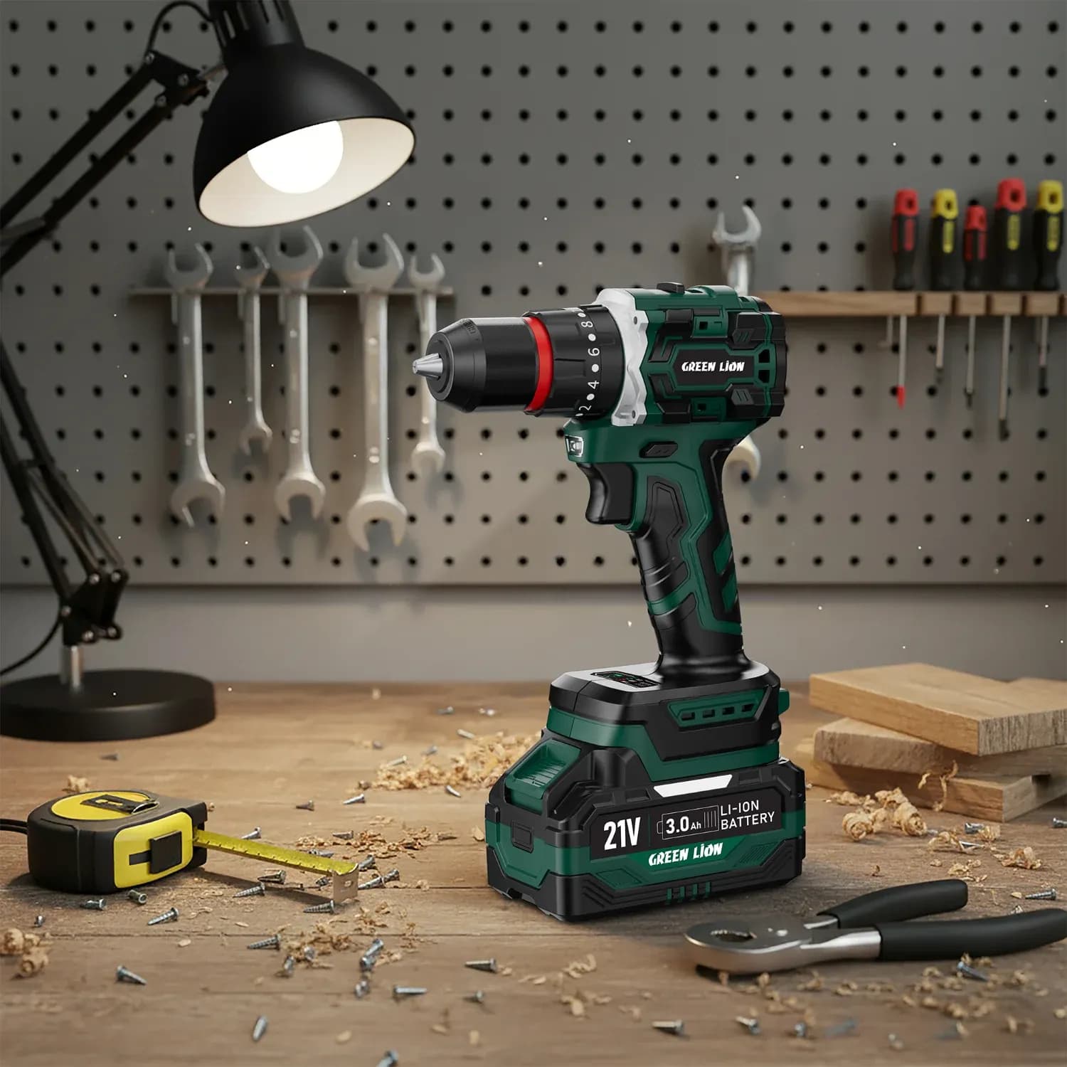 Green Lion Cordless Hammer Drill GD-12 EDGE PRO - 2x21V 3.0Ah, Green 3