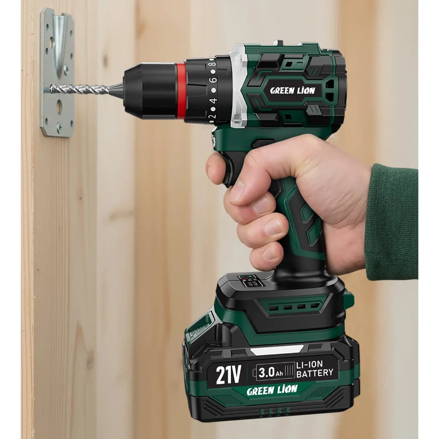 Green Lion Cordless Hammer Drill GD-12 EDGE PRO - 2x21V 3.0Ah, Green 4