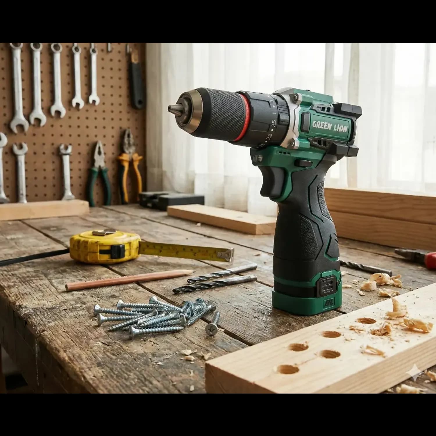 Green Lion Cordless Hammer Drill GD-15 Pro Drive - 2x18V 3.0Ah, Green 3