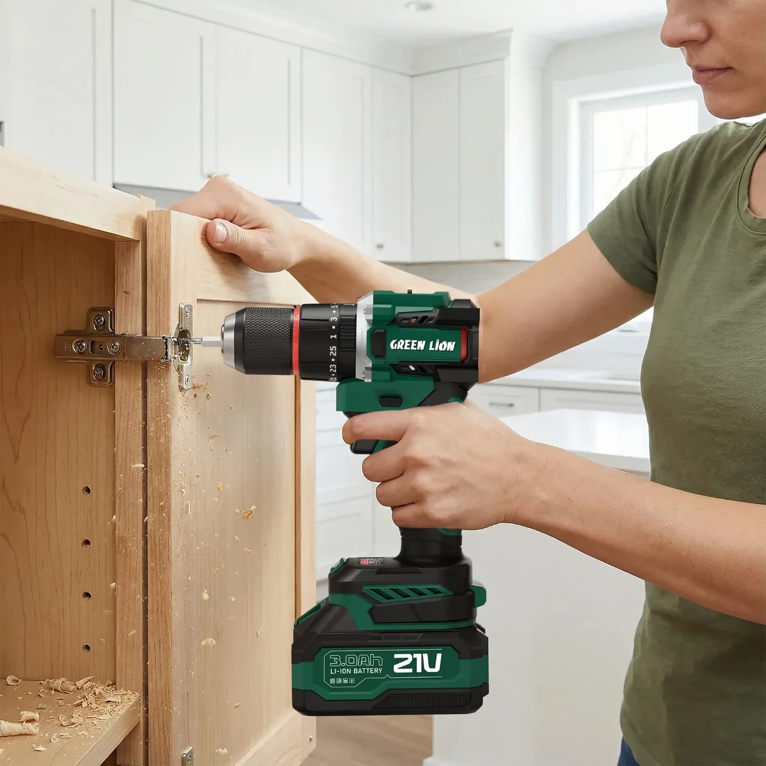 Green Lion Cordless Hammer Drill GD-16 Pro Drive - 2x21V 3.0Ah, Green 2