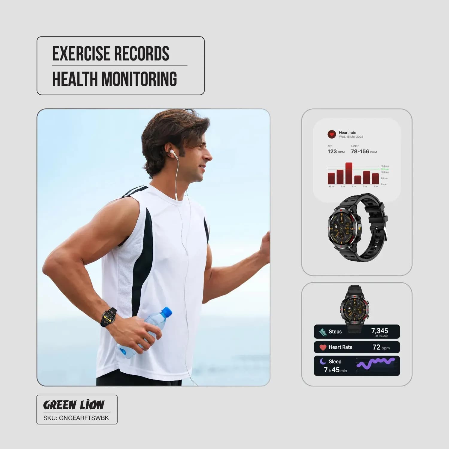 Green Lion Smart Watch Gear Fit - Black 5