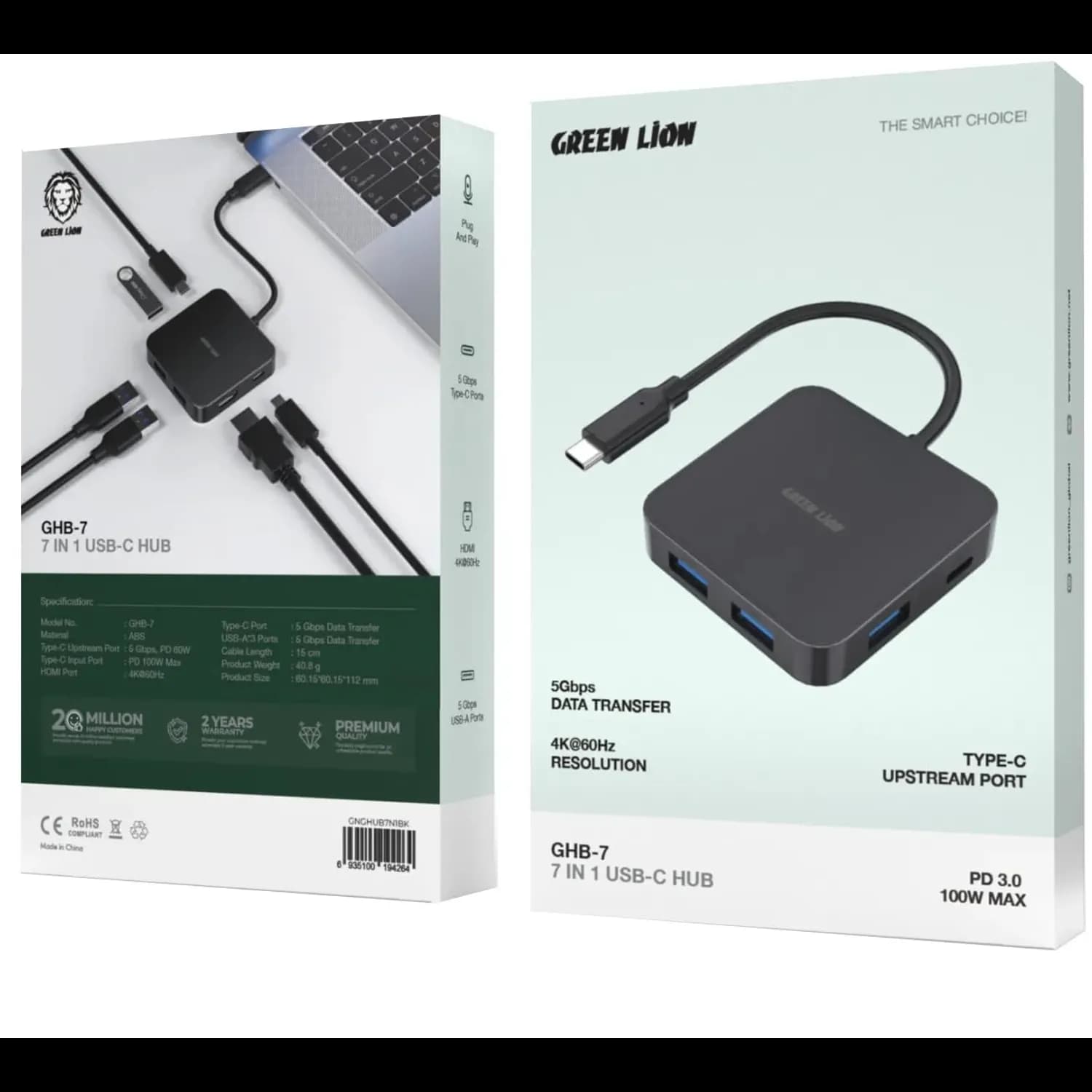 Green Lion USB-C Hub GHB7 - 7-in-1, Black 3