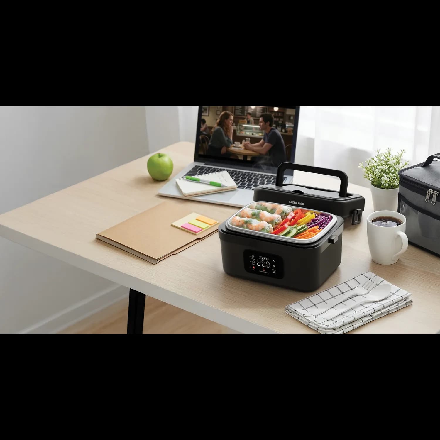 Green Lion Portable Electric Lunch Box - 1L Cordless Food Warmer, Black 2