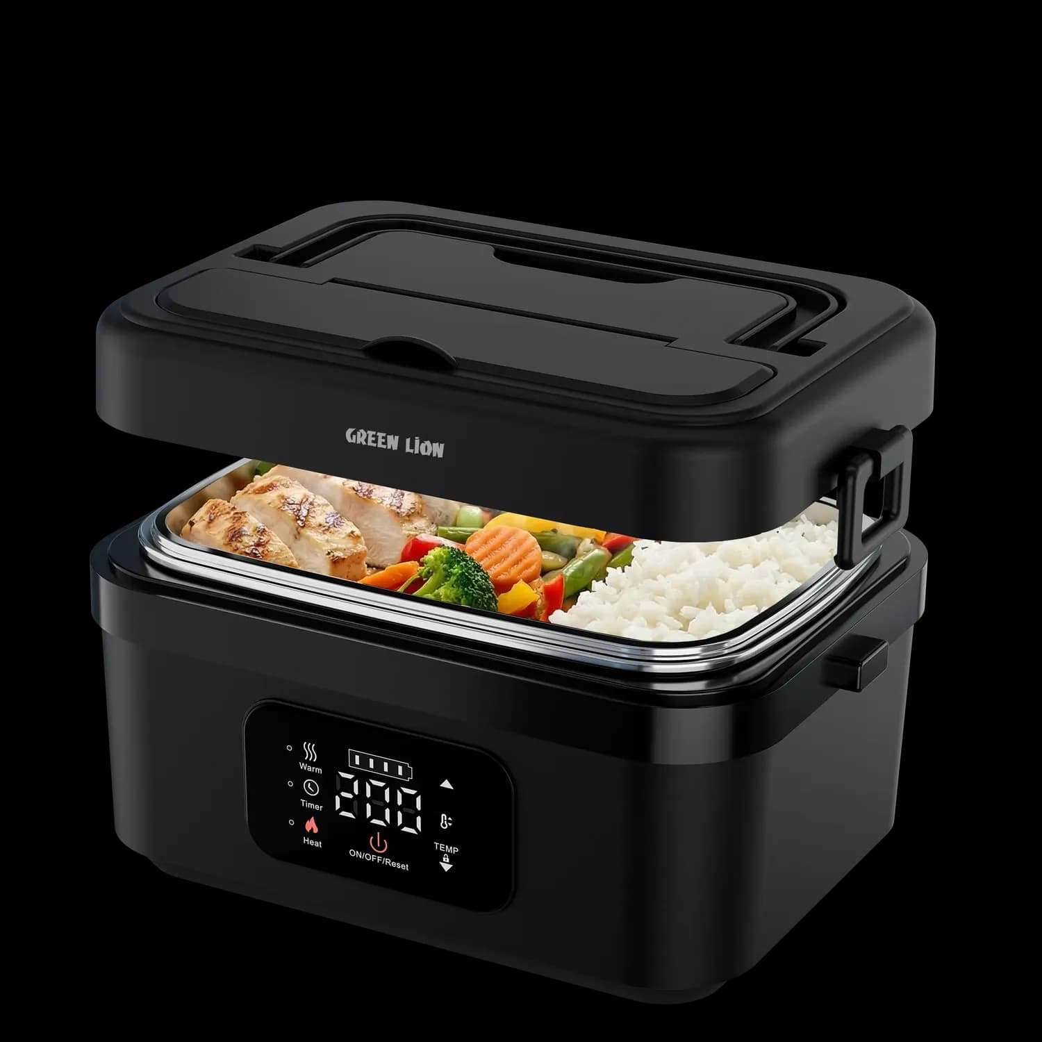 Green Lion Portable Electric Lunch Box - 1L Cordless Food Warmer, Black 5